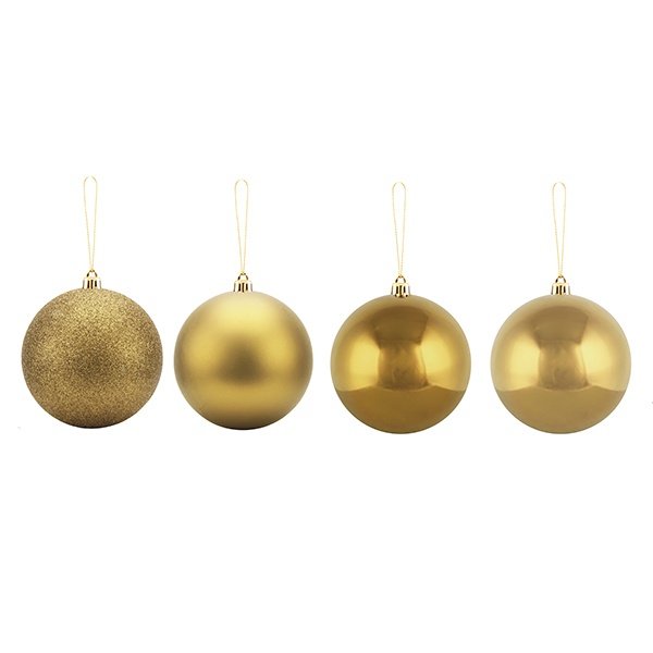 PLÁSTICO BOLA, DORADO, BRILLANTE/MATE/PURPURINA/PERLA, EN CARTÓN ESTUCHE CON CUERDA ASA, JUEGO 12UDS, 8CM