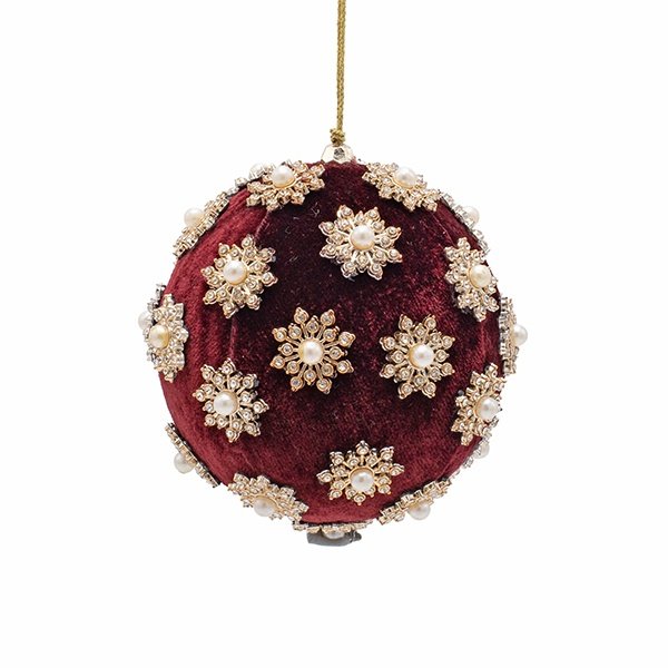 TERCIOPELO BOLA, BURDEOS, LUJO, CON PEDRERÍA FLORES, 10CM