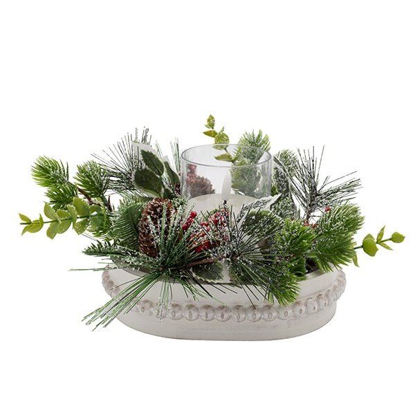NAVIDEÑO TEMÁTICO DECORACIÓN PARA EL MESA, CON VELA, A PILAS, 16X16X13.5CM