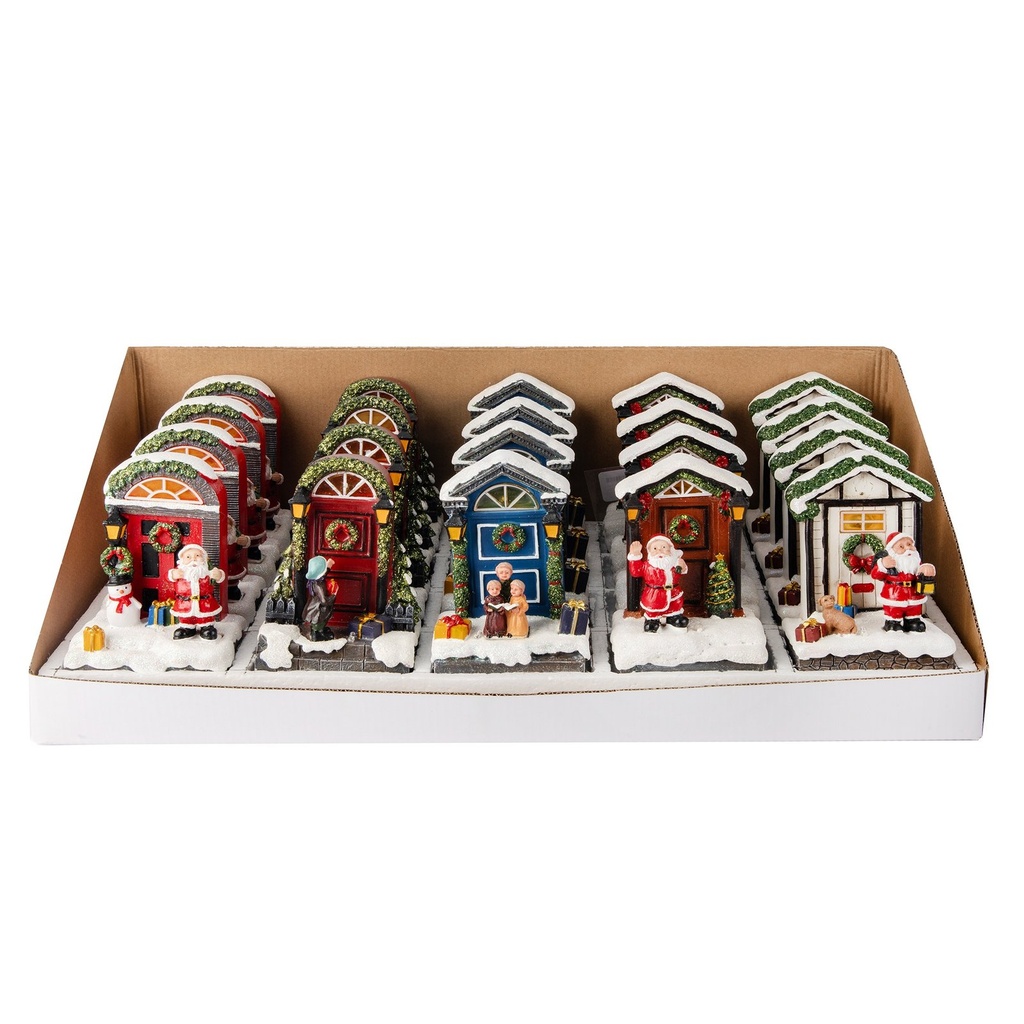 EXPOSITOR, PUERTAS CON DISEÑOS NAVIDEÑOS, ILUMINADO, 9X5.5X13CM, 5DISEÑOS, 20UDS