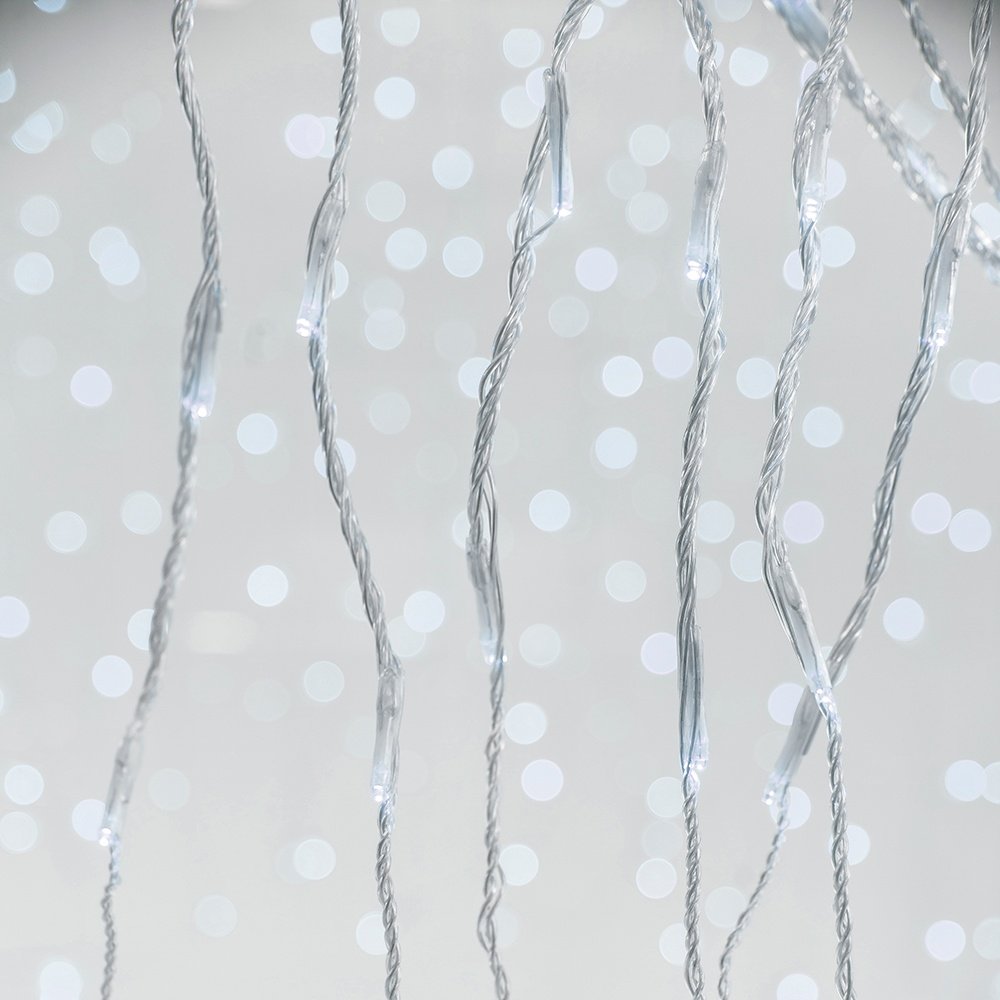 CORTINA, 240 LED 3MM, 31V ADAPTADOR, EFECTO NEVADA M/H Y MEMORIA, CABLE PVC TRANSPARENTE, LED BLANCO (H100 X W200CM, 20 LÍNEAS X 12 LED), CABLE DE ALIMENTACIÓN 3M, IP44