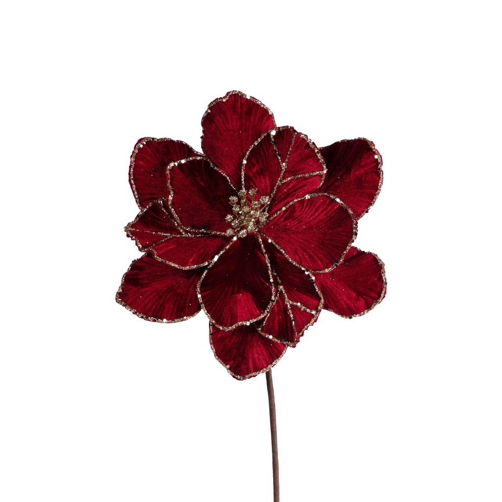 FLOR, INTENSO ROJO CON DORADO PURPURINA SOBRE EL PÉTALOS, 28X45CM