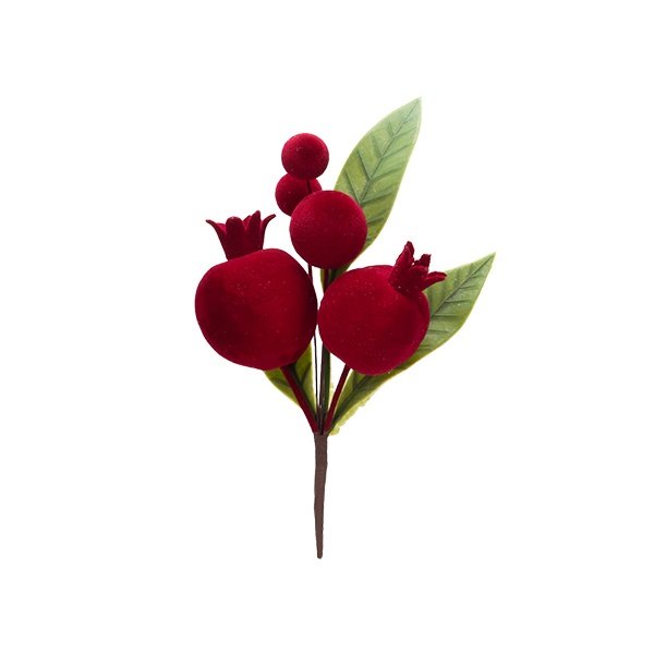 PICK DECORATIVO CON ROJO TERCIOPELO GRANADAS Y BAYAS, 21CM
