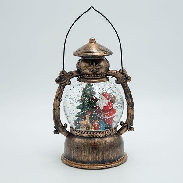 ILUMINADO FAROL CON PAPÁ NOEL, CON CON AGUA EN EL INTERIOR, A PILAS, TEMPORIZADOR, 14X11X20.50CM