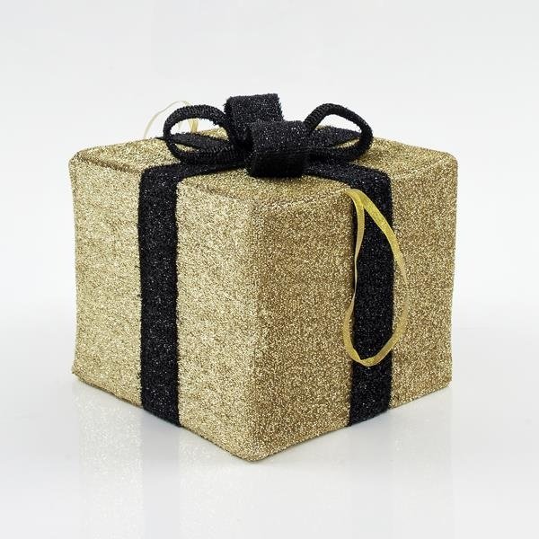 TEJIDO REGALO CAJA, DORADO CON NEGRO CINTA, 30CM