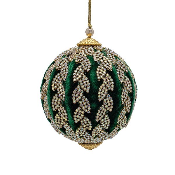 TERCIOPELO BOLA, OSCURO VERDE, LUJO, CON BORDADO DORADO HOJAS, 10CM