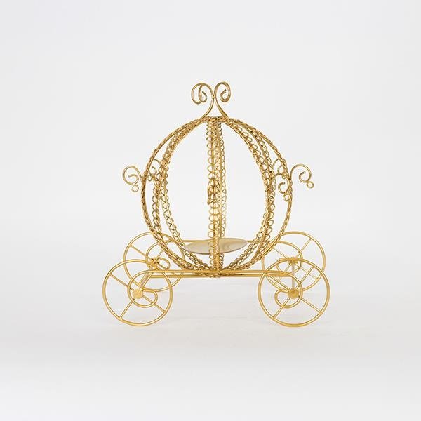 PORTAVELAS CARRUAJE METAL DORADO 33X28.5X33.5CM