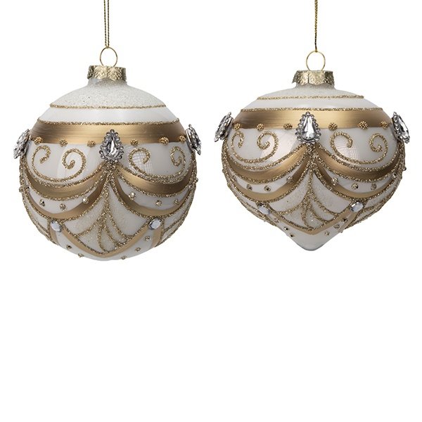 CRISTAL BOLA CON DORADO BARROCO DECORACIÓN, 2 DISEÑOS, JUEGO 4UDS, 10CM
