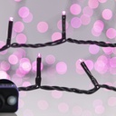 GUIRNALDA LINEAL, 240 LED 3MM, 31V ADAPTADOR, 8 M/H Y MEMORIA, CABLE PVC VERDE, LED ROSA CADA 5CM, CABLE DE ALIMENTACIÓN 3M, IP44