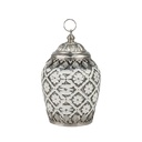 FAROL LED CON FLORES METÁLICO - CRISTAL BLANCO - PLATEADO 10.5X10.5X17CM