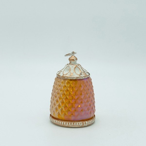 FAROL METAL - CRISTAL CON PILAS ÁMBAR - BLANCO 7.5X7.5X11.5CM