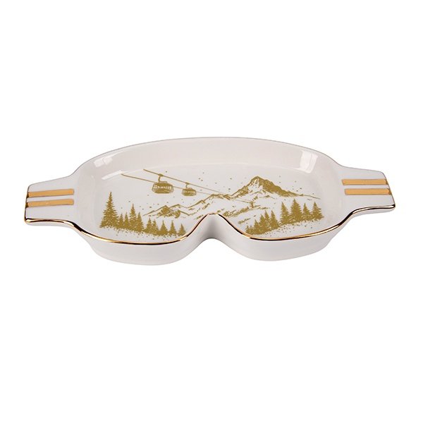 ESQUÍ GAFAS-CON FORMA BANDEJA, BLANCO CON CHAMPÁN DECORACIÓN, POLIRRESINA, 20CM