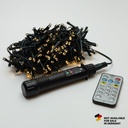 GUIRNALDA LINEAL, 400 LED 3MM CON ALIMENTACIÓN HUCHA CARGADOR, 24V-31V, PILA 1800 MAH, 8 M/H, MANDO A DISTANCIA (TEMPORIZADOR & REGULADOR), CABLE PVC VERDE, LED BLANCO CÁLIDO CADA 10CM, CABLE DE ALIMENTACIÓN 3M, IP44