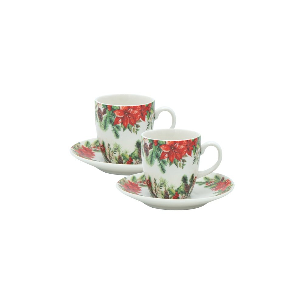 VASO CON PLATILLO, CON FLOR DE PASCUA, 80ML, JUEGO 2 UDS