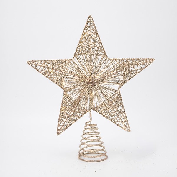 ILUMINADO CHAMPÁN ESTRELLA 26X6X30CM, 20 MINI LED, CAJA DE PILAS 2XAA, TEMPORIZADOR, HILO DE COBRE PLATEADO, LED BLANCO CÁLIDO, CABLE DE ALIMENTACIÓN 30CM, IP20