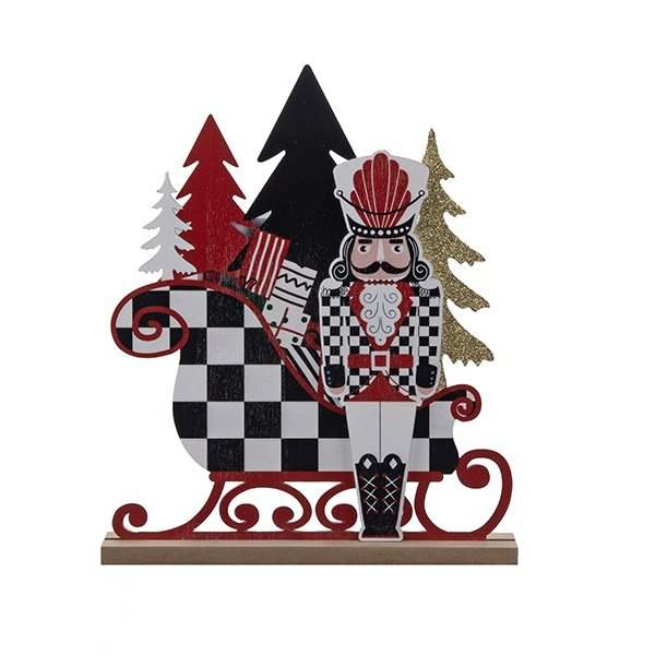 DE SOBREMESA DECORACIÓN, CASCANUECES CON TRINEO, BLANCO, ROJO, Y NEGRO, 19X4X23CM