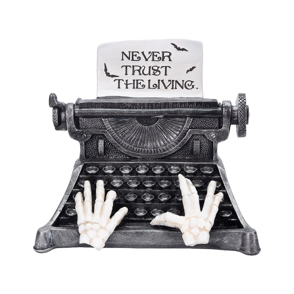 VINTAGE MÁQUINA DE ESCRIBIR CON INSCRIPCIÓN "NUNCA CONFÍES EL SALÓN", POLIRRESINA, 17X11.5X14.2CM