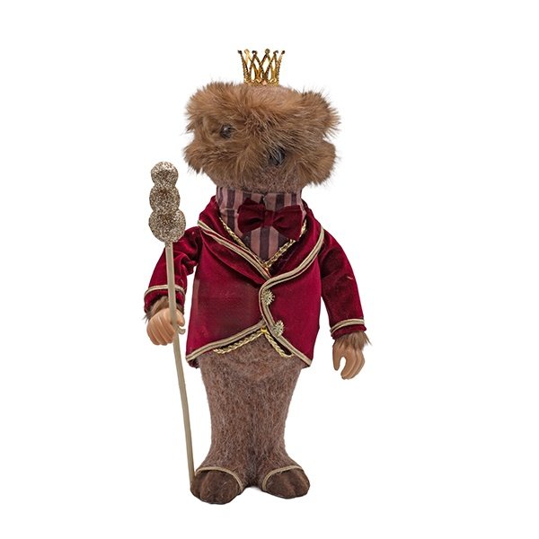 GUARDIA BÚHO CON TRAJE BURDEOS, DORADO CORONA Y CETRO, 44CM