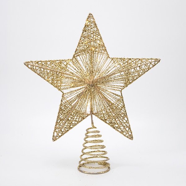 ILUMINADO DORADO ESTRELLA 26X6X30CM, 20 MINI LED, CAJA DE PILAS 2XAA, TEMPORIZADOR, HILO DE COBRE PLATEADO, LED BLANCO CÁLIDO, CABLE DE ALIMENTACIÓN 30CM, IP20