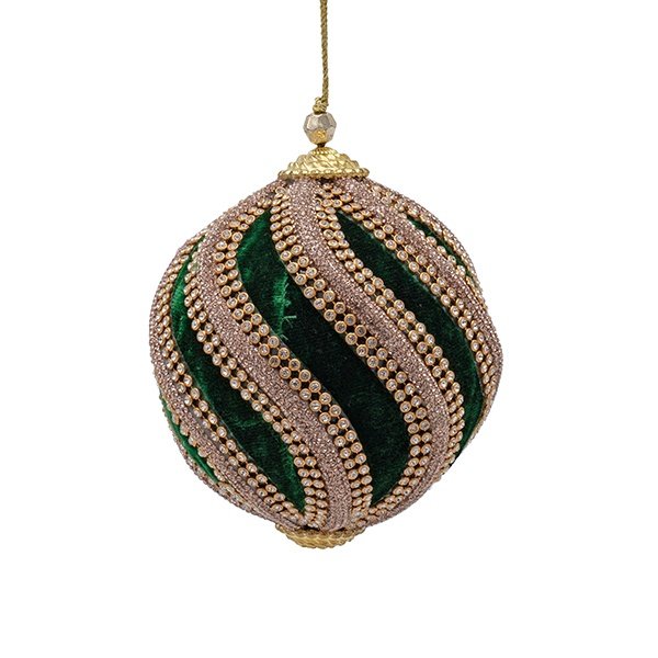 TERCIOPELO BOLA, OSCURO VERDE, LUJO, CON DORADO RAYAS, 10CM