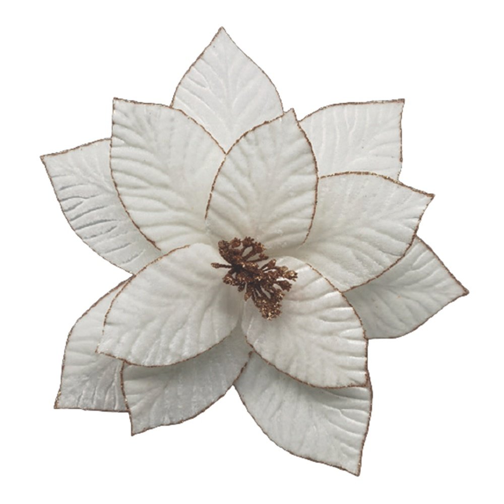FLOR, BLANCO TERCIOPELO CON ROSA DORADO PURPURINA, 33X56CM