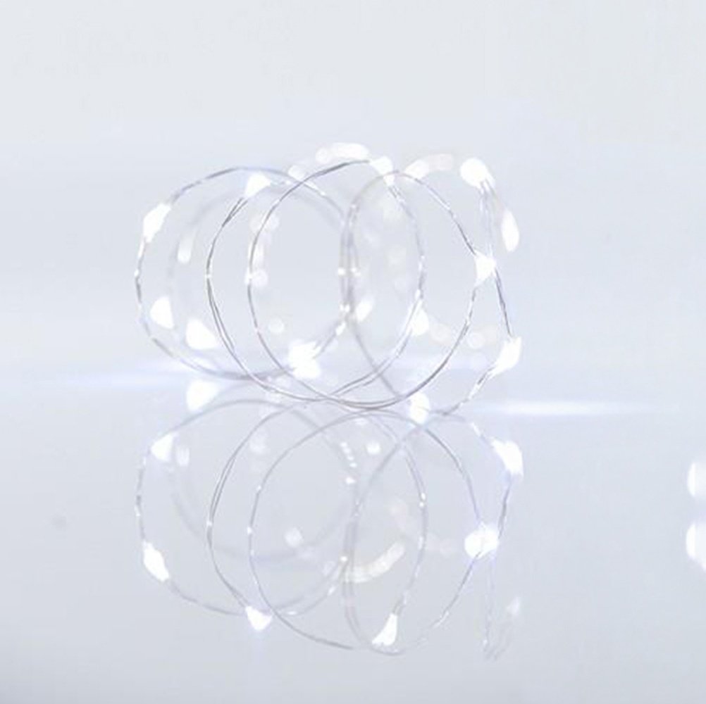 GUIRNALDA LINEAL, 100 MINI LED, ADAPTADOR, LUZ FIJA, HILO DE COBRE PLATEADO, LED BLANCO CADA 10CM, CABLE DE ALIMENTACIÓN 5M, IP44