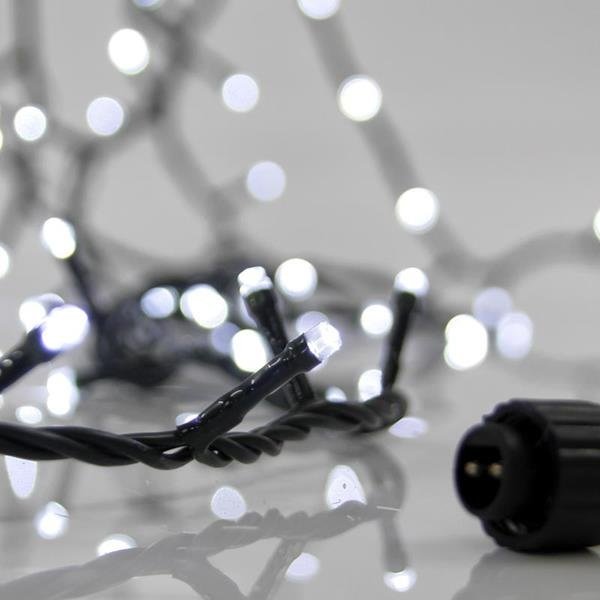 GUIRNALDA LINEAL, 100 LED 3MM, 31V ADAPTADOR, 4 CONECTORES HASTA 3 JUEGO, CABLE PVC VERDE, LED BLANCO CADA 5CM, CABLE DE ALIMENTACIÓN 3M, IP44