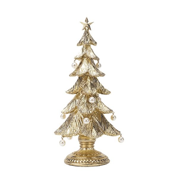 DORADO ÁRBOL CON PERLAS BLANCAS, POLIRRESINA, 14.5X13.5X32CM