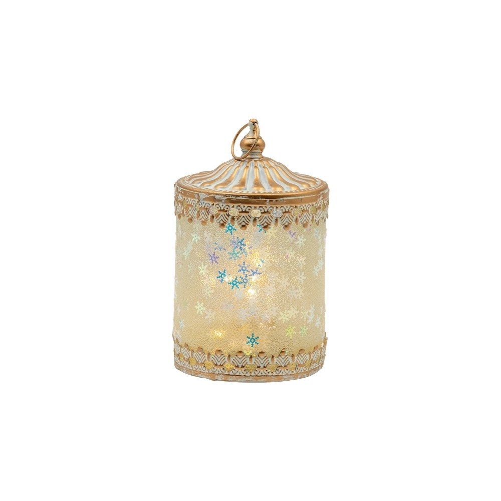 FAROL LED METÁLICO - CRISTAL BLANCO - DORADO 8.5X8.5X14CM