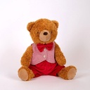 OSO DE PELUCHE SENTADO CON CHALECO ROSA DE CUADROS, 29CM