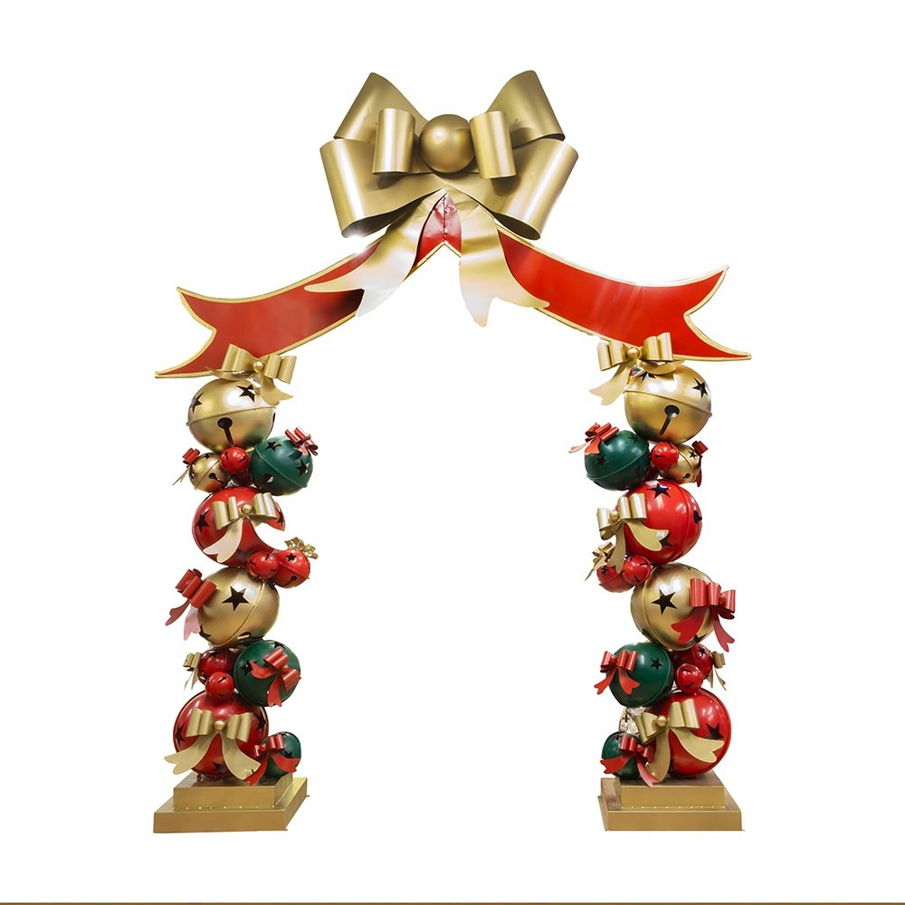 METAL ARCO CON BOLAS Y DORADO LAZO, 282X55X330CM