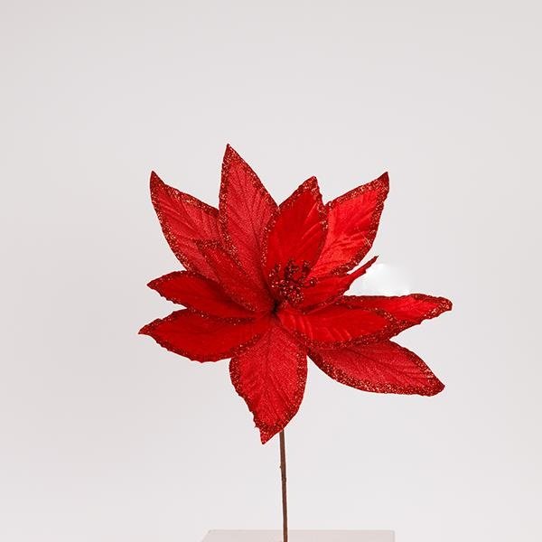 ROJO FLOR CON PURPURINA HOJAS, 34X48CM