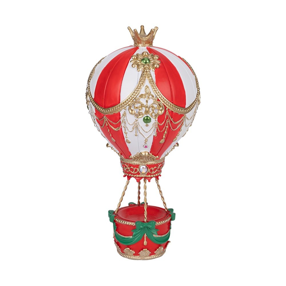 ELEGANTE CALIENTE AIRE GLOBO, ROJO Y BLANCO CON DORADO DETALLES, POLIRRESINA, 12.5X12.5X26CM