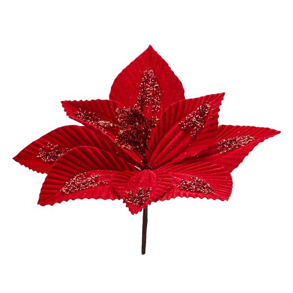 FLOR INTENSO ROJO CON EN RELIEVE TERCIOPELO PÉTALOS Y BURDEOS PIEDRAS, 33X30CM