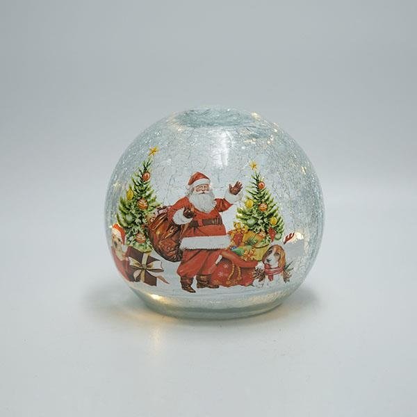 ILUMINADO DE SOBREMESA CRAQUELADO CRISTAL BOLA CON PAPÁ NOEL, A PILAS, TEMPORIZADOR, 14CM