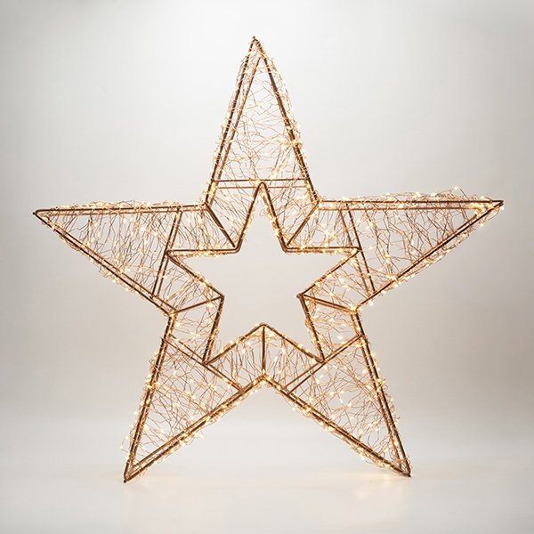 ILUMINADO ESTRELLA 60X10X60CM, 720 MINI LED, ADAPTADOR, TEMPORIZADOR, HILO DE COBRE BRONCE, BRONCE ESTRUCTURA METÁLICA, LED BLANCO CÁLIDO & LED BLANCO CÁLIDO INTERMITENTE, CABLE DE ALIMENTACIÓN 5M, IP44