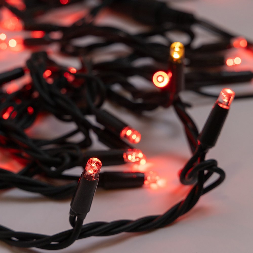 GUIRNALDA LINEAL, 100 LED 5MM CON VASOS, 230V, 2 CONECTORES HASTA 9 JUEGO, VERDE CABLE DE GOMA, 90 LED ROJO & 10 LED BLANCO CÁLIDO INTERMITENTE CADA 10CM, IP65 (NO CABLE DE ALIMENTACIÓN)