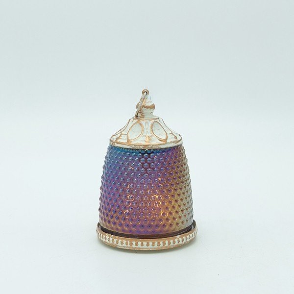 FAROL METAL - CRISTAL CON PILAS MORADO - BLANCO 7.5X7.5X11.5CM