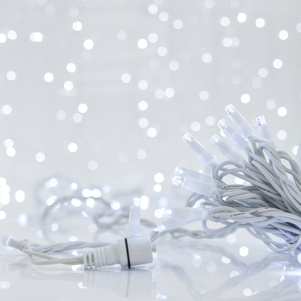GUIRNALDA LINEAL, 96 LED 5MM CON VASOS, 24V, 2 CONECTORES HASTA 10 JUEGO, BLANCO CABLE DE GOMA, LED BLANCO CADA 10CM, JUEGO 5 LÍNEAS & 1 EXTENSIÓN 3M, ΙΡ65 (NO ADAPTADOR)
