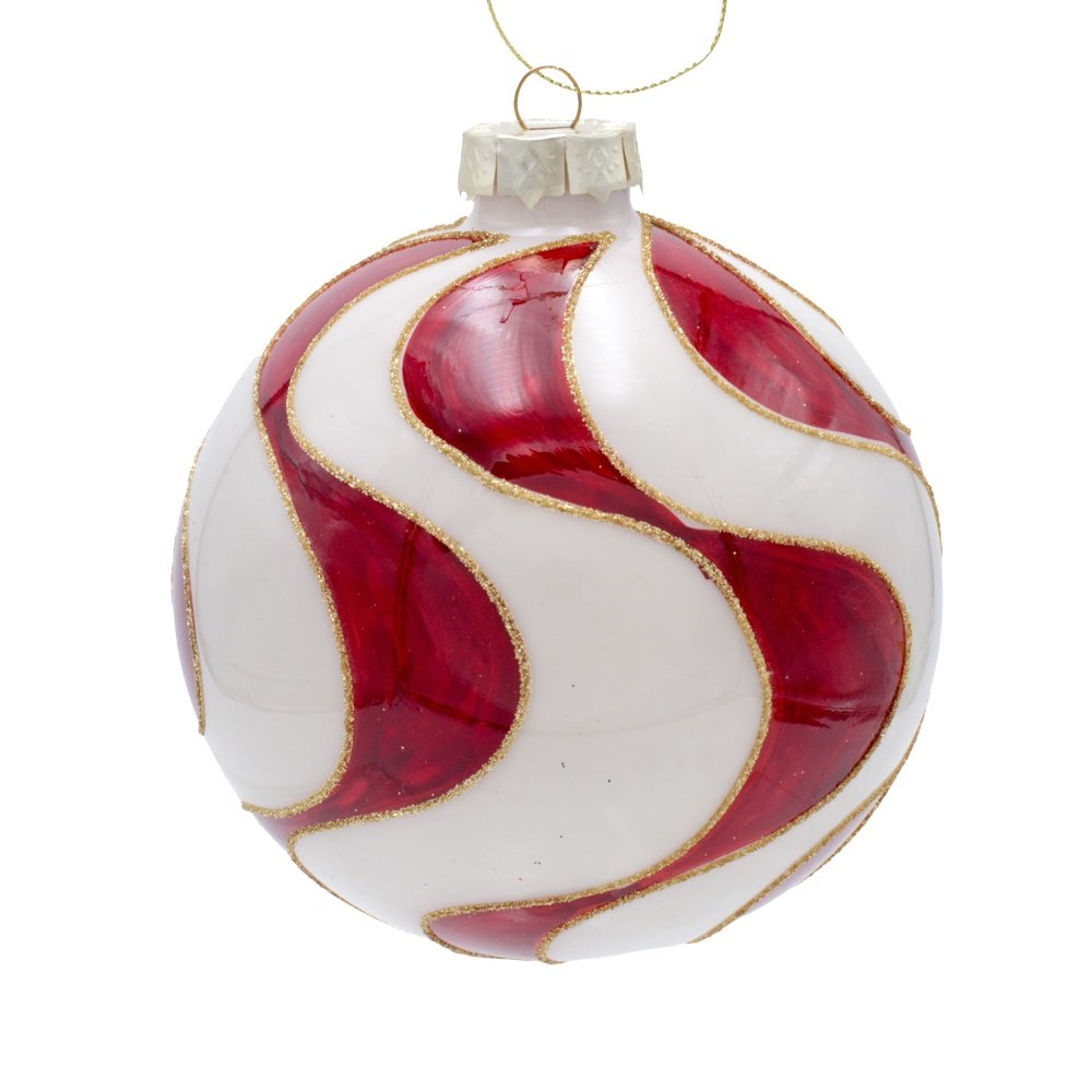 CRISTAL CARAMELO-ESTILO BOLA ADORNO CON ROJO ESPIRALES, JUEGO 2UDS, 12CM