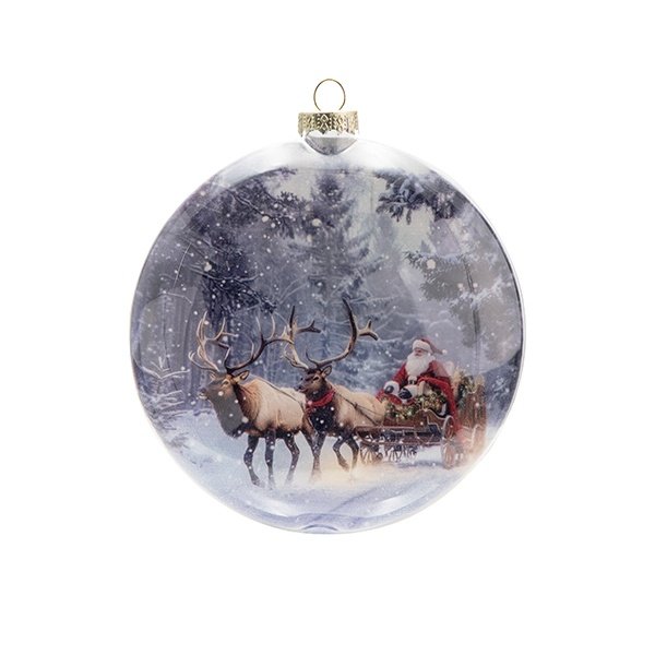 PLANO CRISTAL BOLA DECORATIVA CON PAPÁ NOEL’S TRINEO, DE DOBLE CARA, 12CM