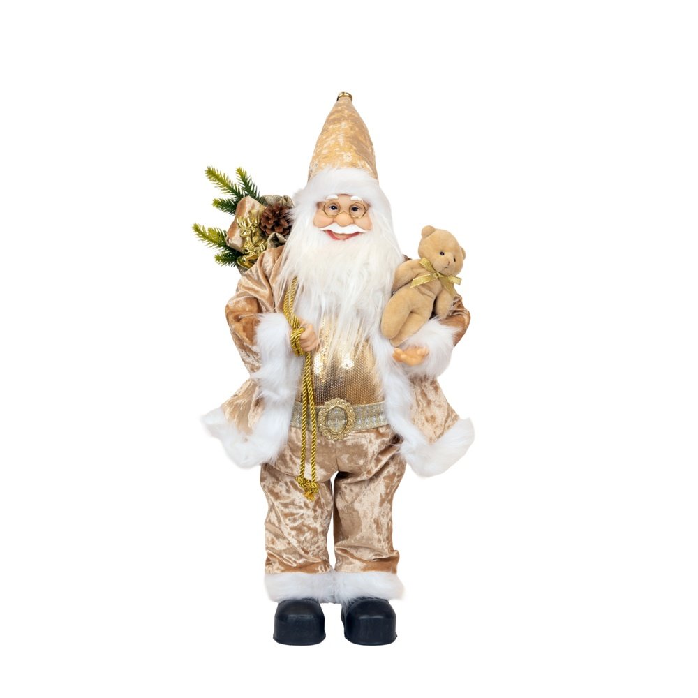 PAPÁ NOEL CON CHAMPÁN, ROPA, Y A OSO DE PELUCHE, 45CM
