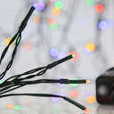 GUIRNALDA LINEAL, 180 LED 3MM, 31V ADAPTADOR, 8 M/H, CABLE PVC VERDE, LED MULTICOLOR CADA 5CM, CABLE DE ALIMENTACIÓN 3M, IP44