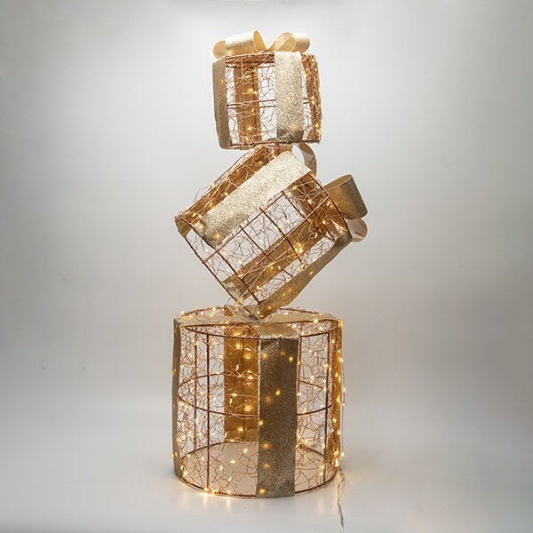 ILUMINADO REGALOS 50X50X150CM, 2100 MINI LED, ADAPTADOR, TEMPORIZADOR, HILO DE COBRE BRONCE, BRONCE ESTRUCTURA METÁLICA, LED BLANCO CÁLIDO & LED BLANCO CÁLIDO INTERMITENTE, CABLE DE ALIMENTACIÓN 5M, IP44