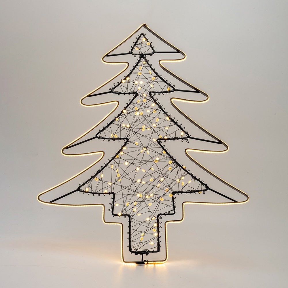 ILUMINADO ÁRBOL 37X45CM, 100 MINI LED, ADAPTADOR, NEGRO ESTRUCTURA METÁLICA, HILO DE COBRE NEGRO, LED BLANCO CÁLIDO, CÁLIDO BLANCO TIRA LED COB 2M, CABLE DE ALIMENTACIÓN 3M, IP44