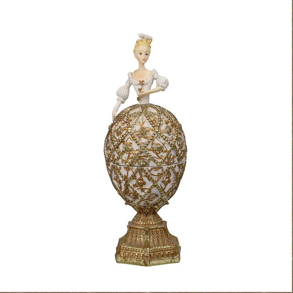 FABERGE TALLADO HUEVO, CON DORADO BASE, POLIRRESINA, 8.3X7.4X21CM