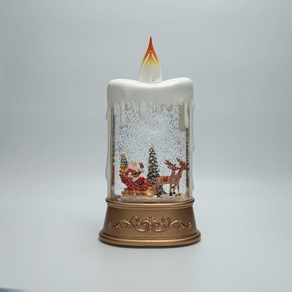 ILUMINADO DE SOBREMESA EN VELA FORMA, CON PAPÁ NOEL Y TRINEO, CON CON AGUA EN EL INTERIOR, A PILAS, TEMPORIZADOR, 15.5X9.5X30CM