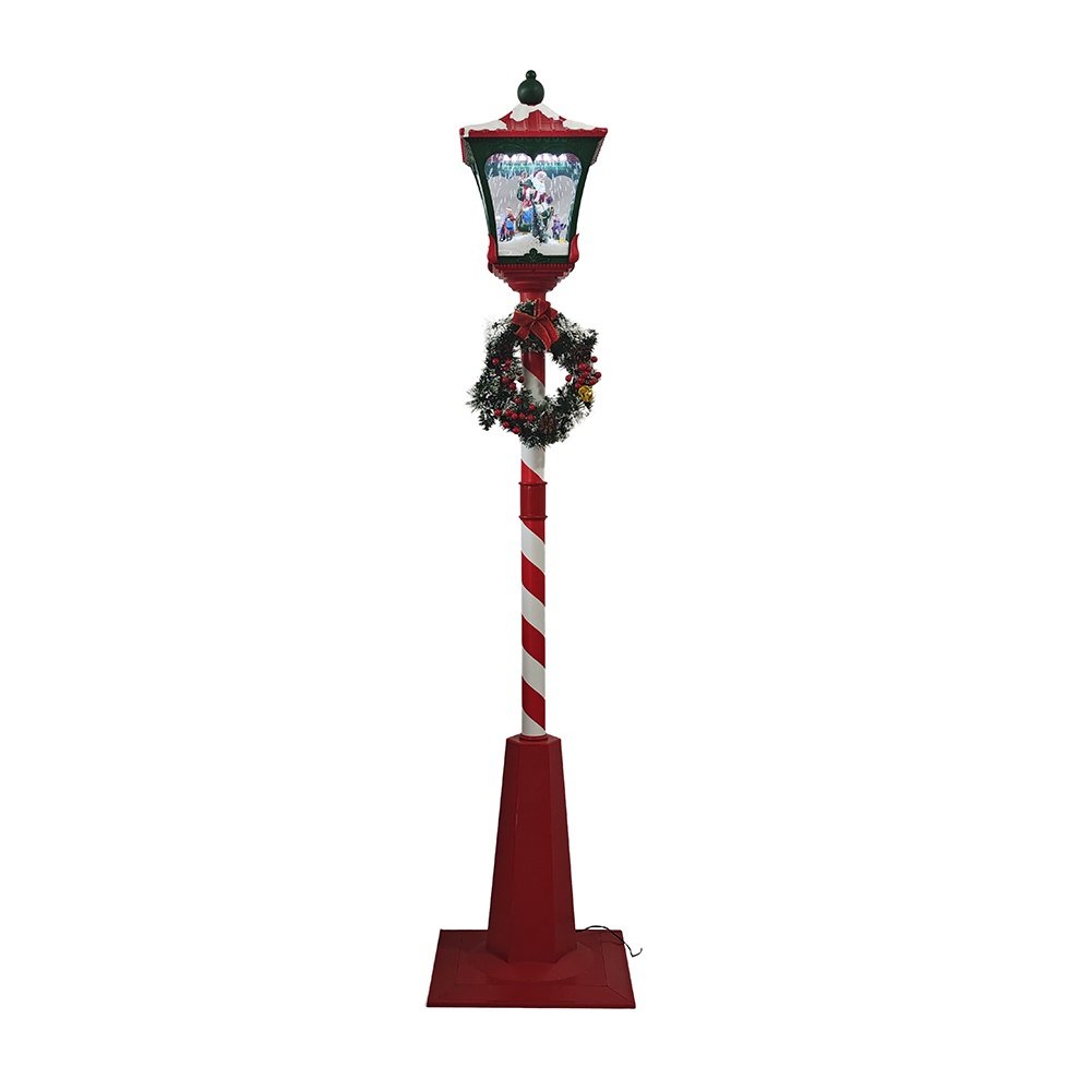 BOLA DE NIEVE FAROL CON PAPÁ NOEL Y DECORADO CORONA, VERDE Y ROJO, LUCES, MÚSICA, Y MOVIMIENTO, CON TRANSFORMADOR, 40X40X180CM