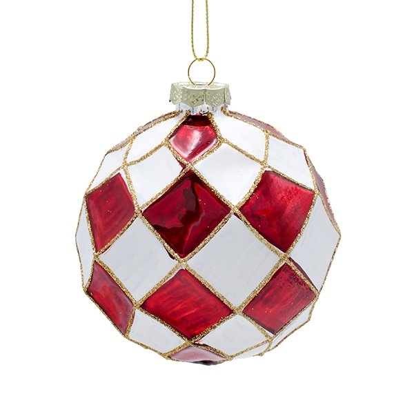 EN RELIEVE CRISTAL BOLA CON DIAMANTE PATRÓN, ROJO Y BLANCO, JUEGO 4UDS, 10CM