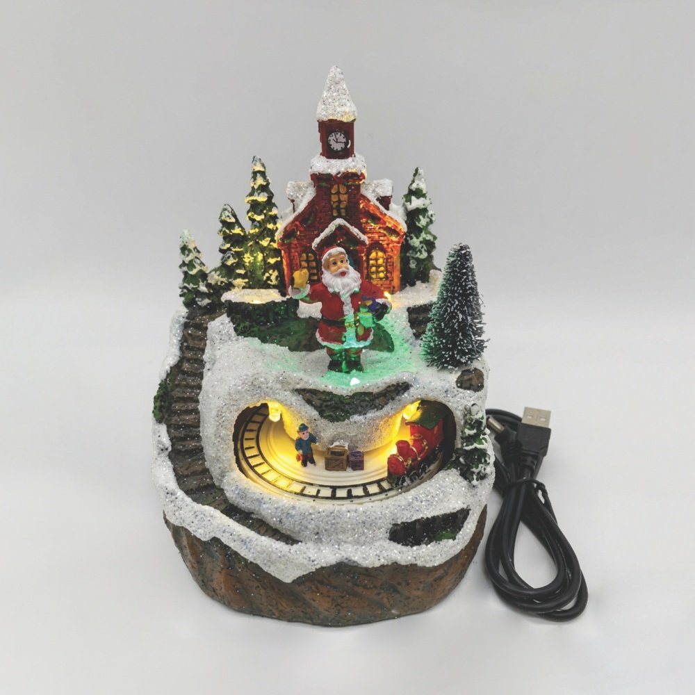 NEVADO PEQUEÑO IGLESIA CON PAPÁ NOEL, CON MÚSICA Y MOVIMIENTO, A PILAS, 12X11X15.5CM